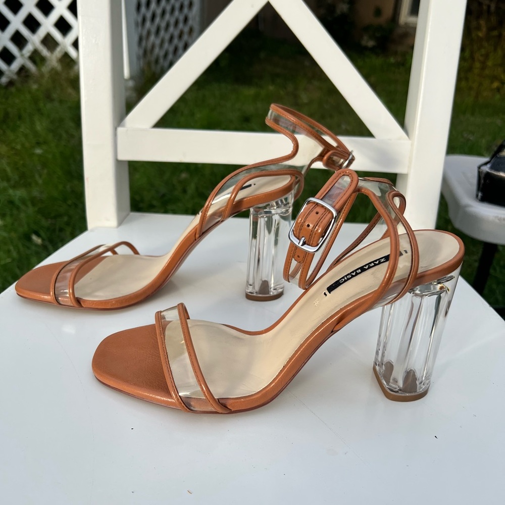 Zara Clear/Lucite Strappy Sandal Heel